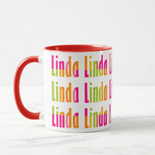 Fun and Bright Colourful Personalized "Linda" Name Mug