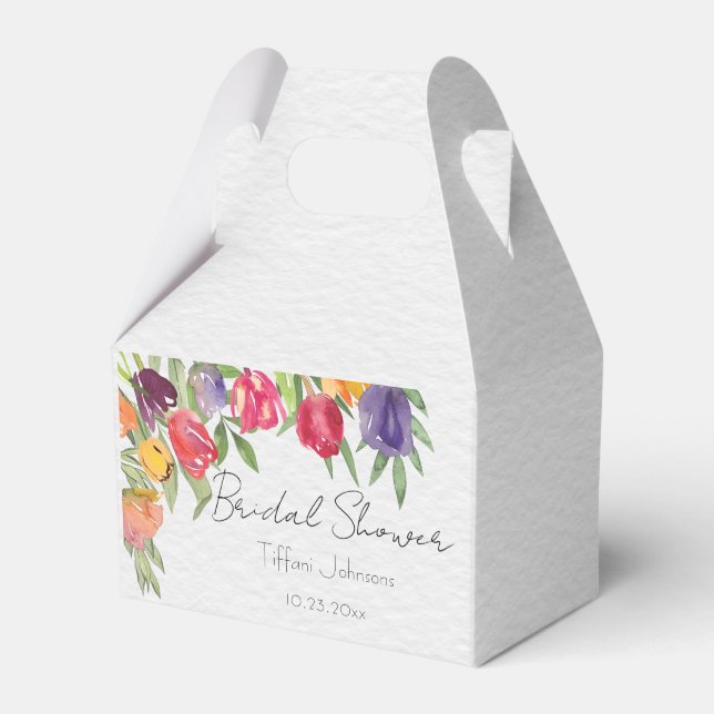 Fun and Bright Tulips and Greenery Bridal Shower Favor Box (Front Side)