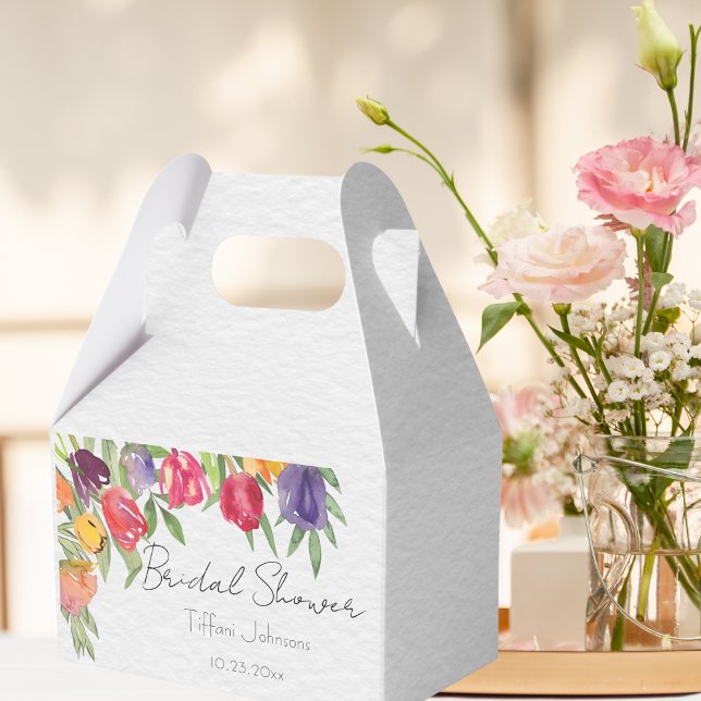 Fun and Bright Tulips and Greenery Bridal Shower Favor Box (Creator Uploaded)