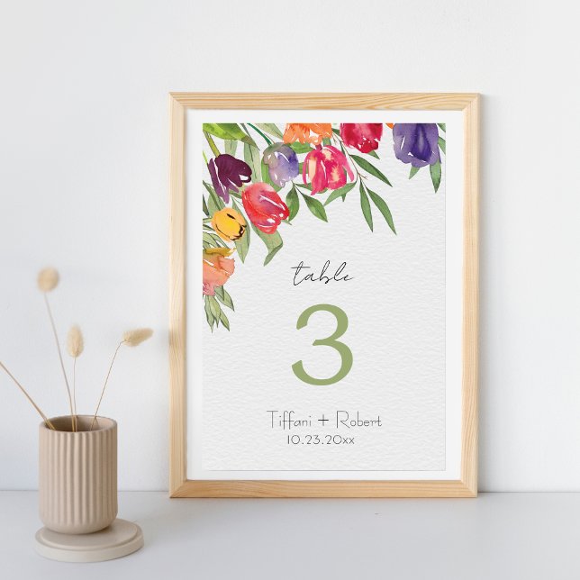 Fun and Bright Tulips and Greenery Wedding Table Number (Creator Uploaded)