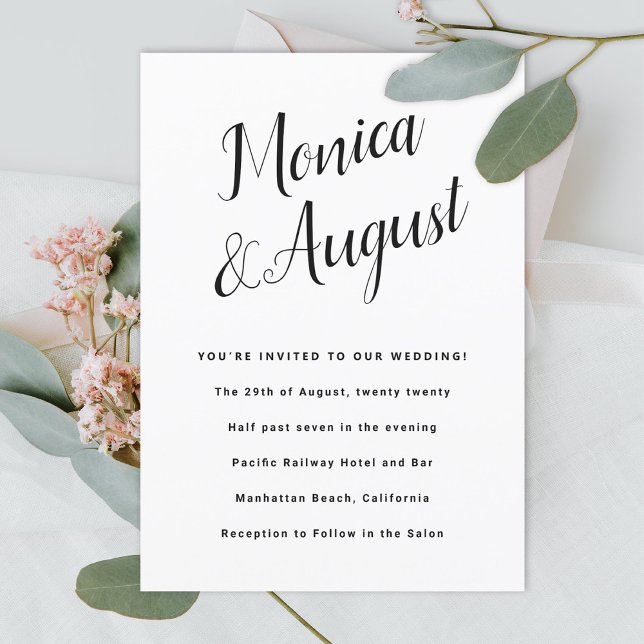 Fun and Casual Names in Black and White Wedding Invitation (Creator Uploaded)