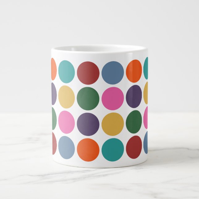 Fun and Colorful Big Polka Dot Pattern Large Coffee Mug (Front)