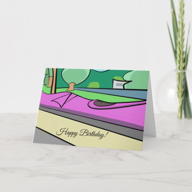 Fun and Colorful Cartoon Kayak Happy Birthday Card (Front)