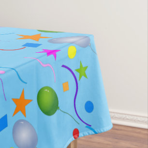 Fun and Colourful Balloons and Stars on LIGHT BLUE Tablecloth