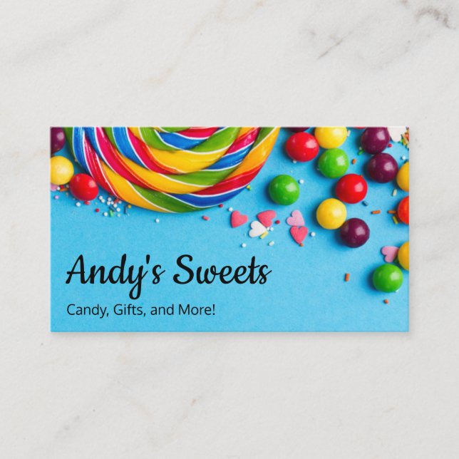 Fun and Colourful Candy Shop Sweets Store Business Card (Front)