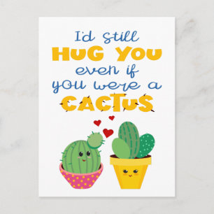 Fun and colourful cartoon Cactus in love Valentine Postcard