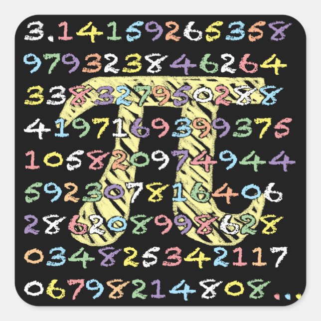 Fun and Colourful Chalkboard-Style Pi Calculated Square Sticker (Front)