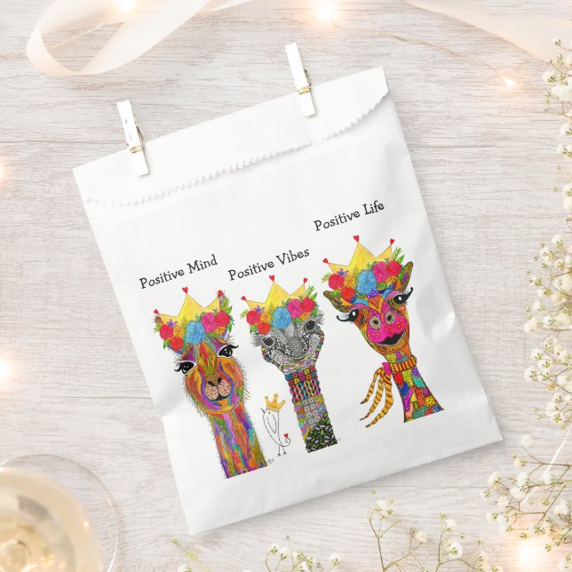 Fun and Colourful Llama, Giraffe, Ostrich Favour B Bag (Clipped)