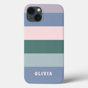 Fun and Colourful Pastel Stripes with your Name iPhone 13 Case