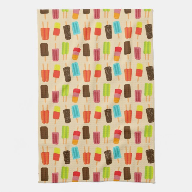 Fun and Colourful Popsicles Retro Pattern Kitchen Towel (Vertical)