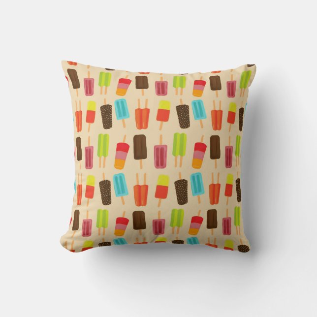Fun and Colourful Popsicles Retro Pattern Throw Pillow (Front)