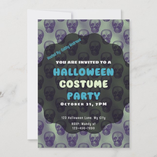 Fun and Creepy Skull Metallic Background Halloween Invitation (Front)