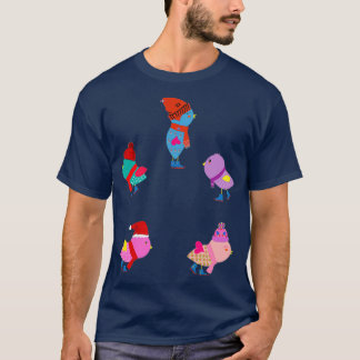 Fun and cute 5 birds ice skating T-Shirt