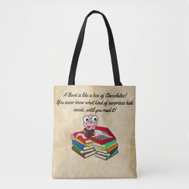 Fun and cute Bookworm Book lovers Tote Bag (Front)