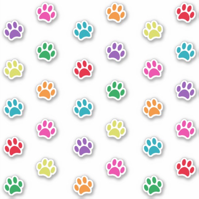 Fun and Cute Colourful Paw Prints Sticker Set (Front)