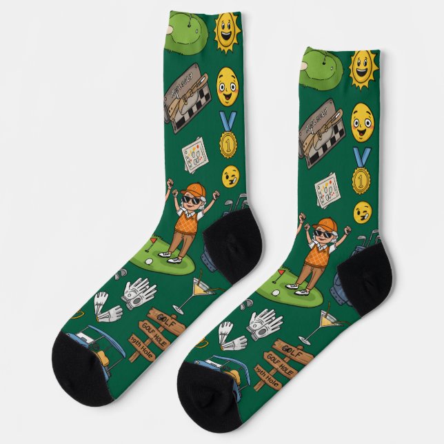 Fun and Cute Golf Characters Artwork Socks (Left)