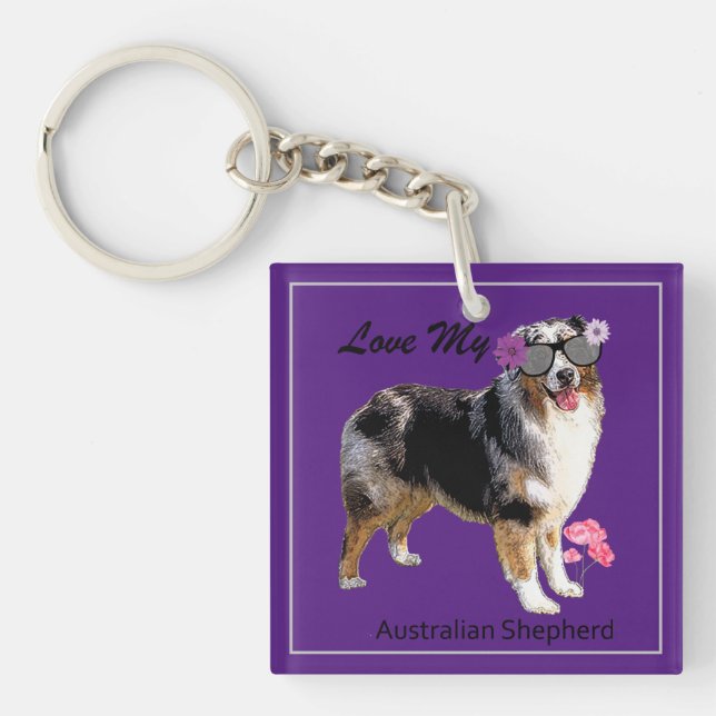 Fun and Cute Love My Aussie Keychain (Front)