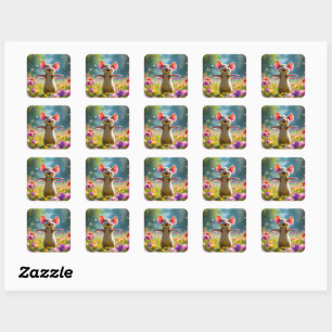 Fun and cute mouse with hula hoop, custom  square sticker