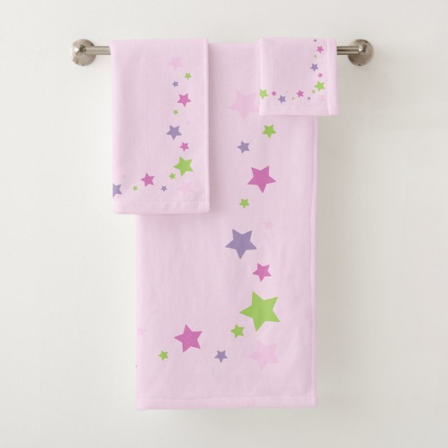 Fun and cute  pink Towel set with stars  (Insitu)