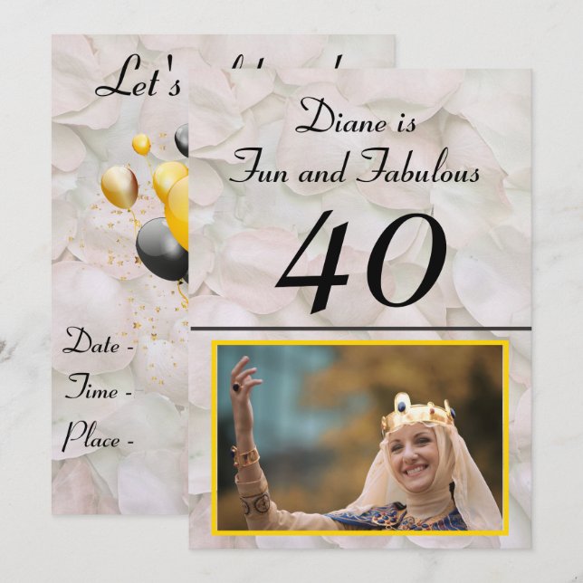 Fun and Fabulous Forty Pink Rose Petals Birthday Invitation (Front/Back)