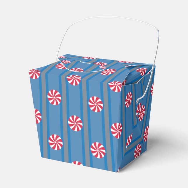 Fun and Fancy Blue Christmas Peppermint Candy Favor Box (Front Side)