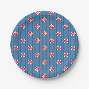 Fun and Fancy Blue Christmas Peppermint Candy Paper Plate