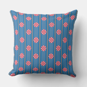 Fun and Fancy Blue Christmas Peppermint Candy Throw Pillow