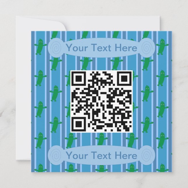 Fun and Fancy Blue Pickle QR Code Invitation (Front)