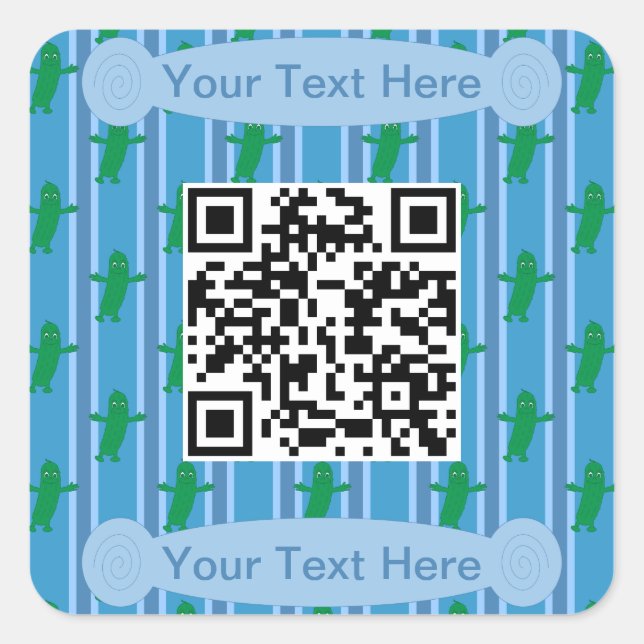 Fun and Fancy Blue Pickle QR Code Square Sticker (Front)