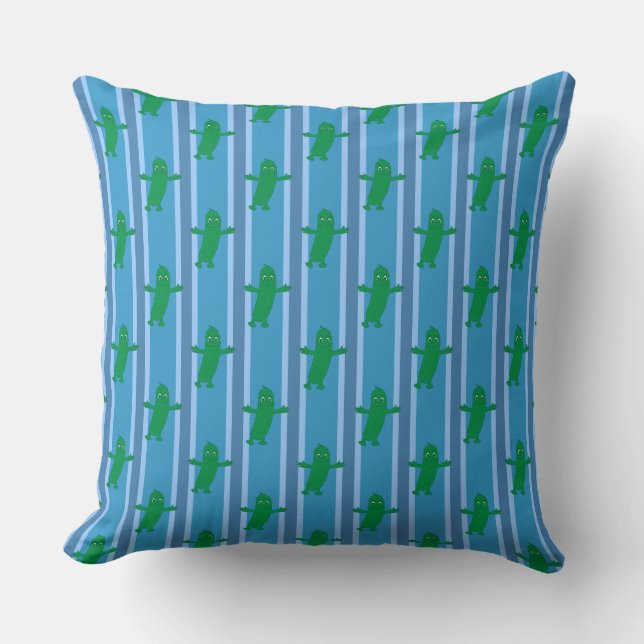 Fun and Fancy Blue Pickle Throw Pillow (Front)