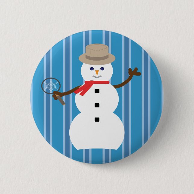 Fun and Fancy Blue Snowman Detective 2 Inch Round Button (Front)