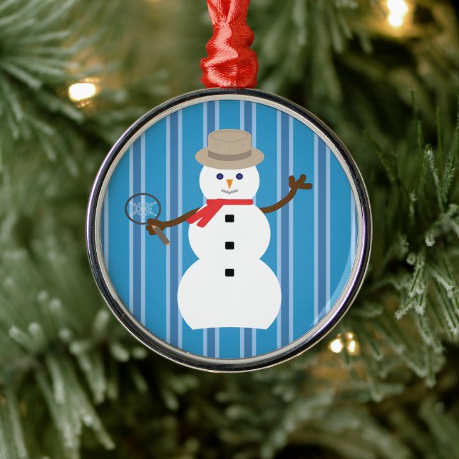 Fun and Fancy Blue Snowman Detective Metal Ornament (Tree)