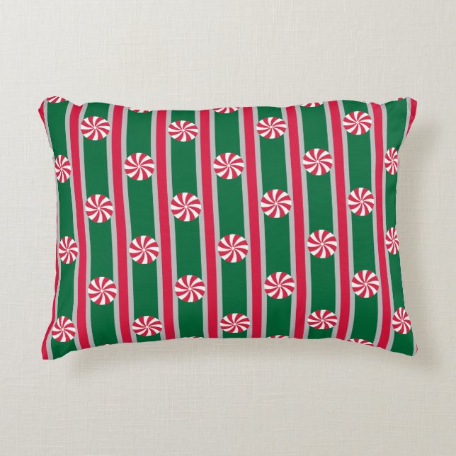 Fun and Fancy Christmas Peppermint Candy Accent Pillow (Front)