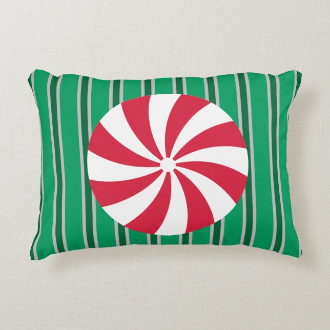 Fun and Fancy Christmas Peppermint Candy Accent Pillow (Front)