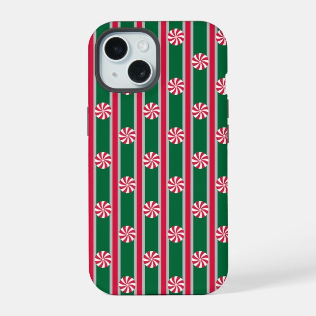 Fun and Fancy Christmas Peppermint Candy iPhone 15 Case (Back)
