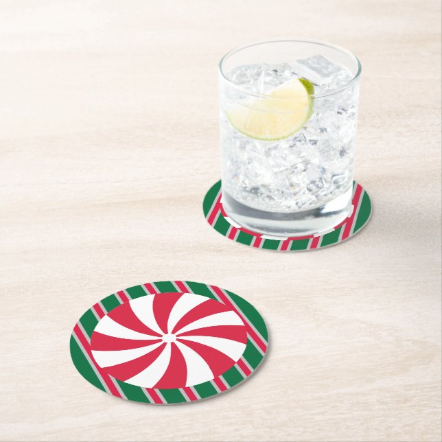 Fun and Fancy Christmas Peppermint Candy Round Paper Coaster (Insitu)