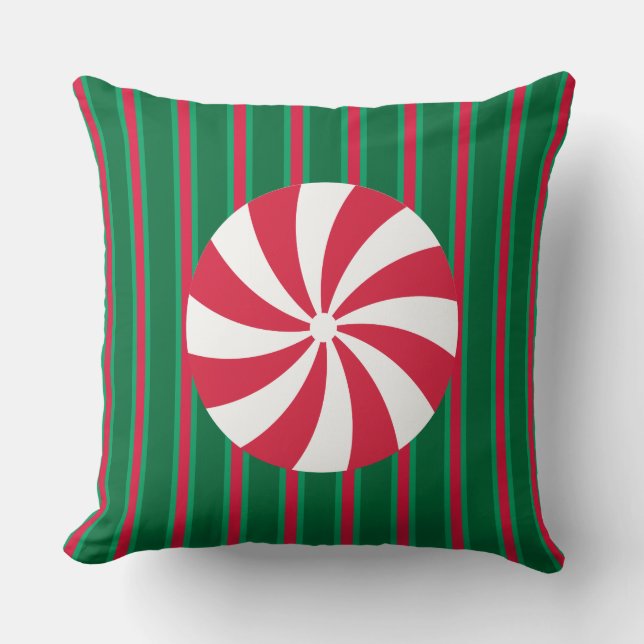 Fun and Fancy Christmas Peppermint Candy Throw Pillow (Front)