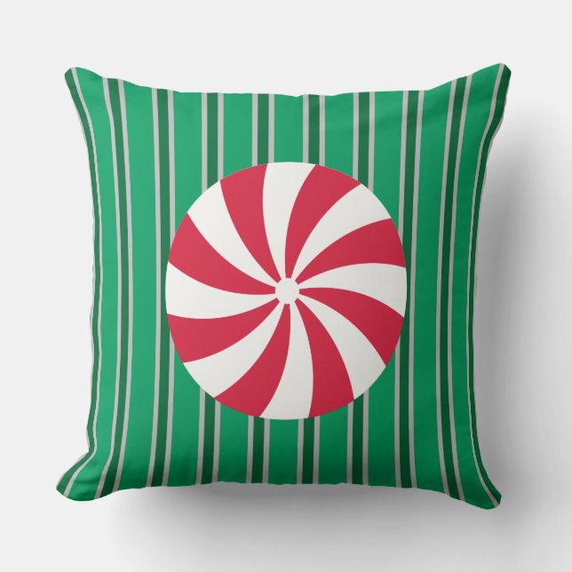 Fun and Fancy Christmas Peppermint Candy Throw Pillow (Front)