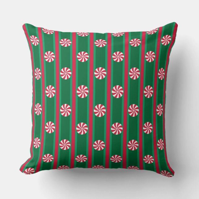 Fun and Fancy Christmas Peppermint Candy Throw Pillow (Front)