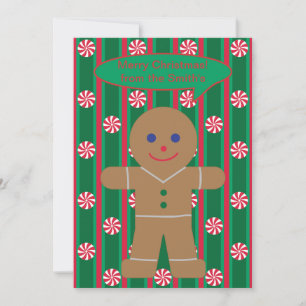 Fun and Fancy Christmas Peppermint Gingerbread Man Holiday Card