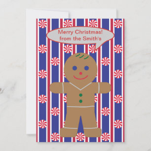 Fun and Fancy Christmas Peppermint Gingerbread Man Holiday Card