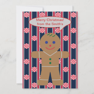 Fun and Fancy Christmas Peppermint Gingerbread Man Holiday Card