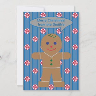 Fun and Fancy Christmas Peppermint Gingerbread Man Holiday Card