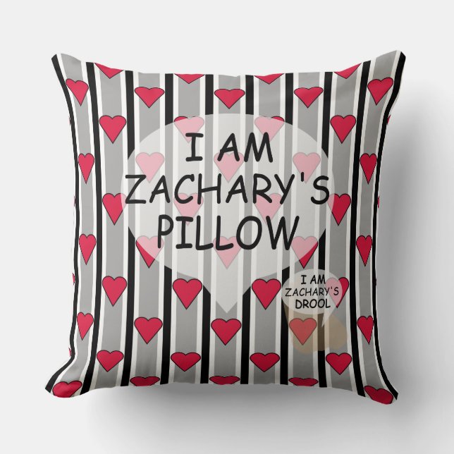 Fun and Fancy Customizable Heart Striped Throw Pillow (Front)