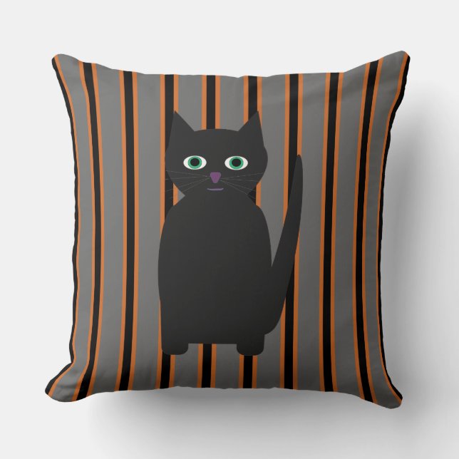 Fun and Fancy Halloween Black Cats Throw Pillow (Front)