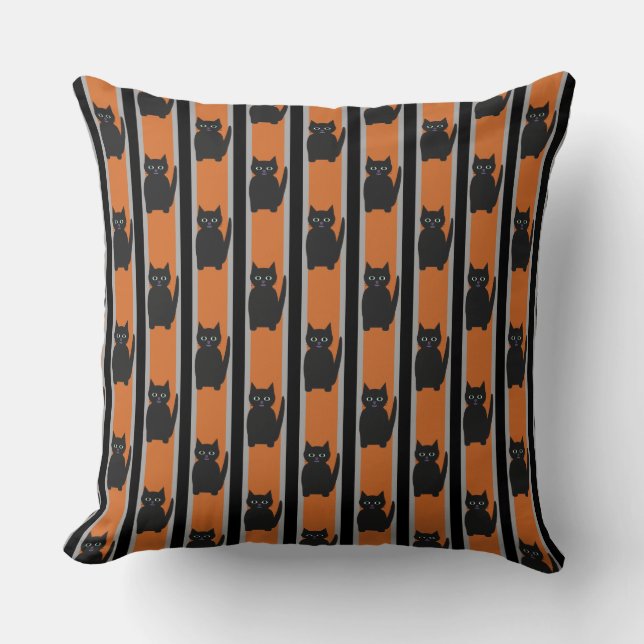 Fun and Fancy Halloween Black Cats Throw Pillow (Front)