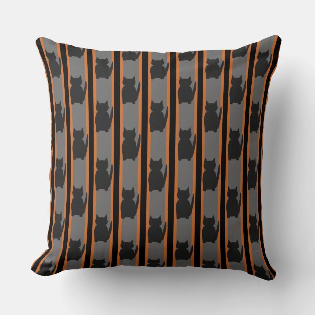 Fun and Fancy Halloween Black Silhouette Cats Throw Pillow (Front)