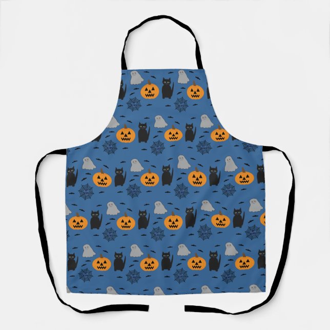 Fun and Fancy Halloween Cat Ghost Pumpkin Web Apron (Front)