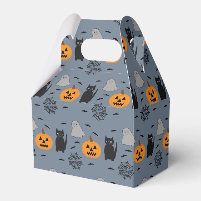 Fun and Fancy Halloween Cat Ghost Pumpkin Web Favor Box (Front Side)