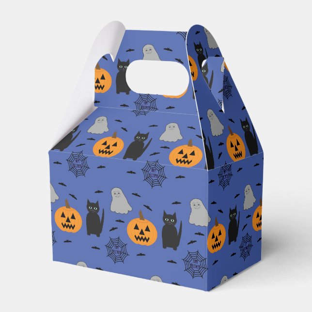 Fun and Fancy Halloween Cat Ghost Pumpkin Web Favor Box (Front Side)